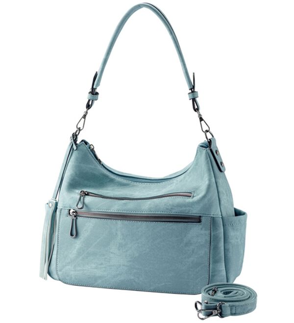 BELLUNA（ベルーナ）の「タッセル付多収納デニム調２ＷＡＹバッグ（ショルダーバッグ）」｜ライトブルー