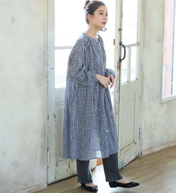 A HAPPY MARILYN（アハッピーマリリン）の「【Ｌ～６Ｌ】【風通るプレミアム】袖丈（七分・長袖）が選べる　綿１００％　楊柳　シャツチュニック（チュニック）」｜詳細画像