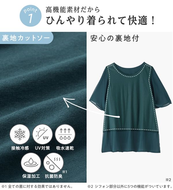 Viola e Viola（ヴィオラ エ ヴィオラ）の「【接触冷感】ひんやり涼しいタックデザインレイヤード風ブラウス（ブラウス）」｜詳細画像