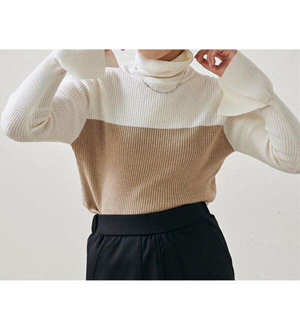 RANAN（ラナン）の「＜ムースタッチ＞洗える！バイカラータートルリブニット（ニット・セーター）」｜詳細画像