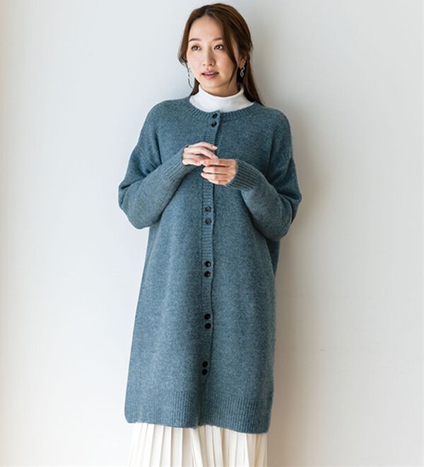 BELLUNA（ベルーナ）の「メランジ調ボタンデザインニットカーディガン（ニットカーディガン）」｜ブルー系