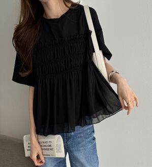 GeeRA（ジーラ）の「シアービスチェドッキングＴシャツ（カットソー）」｜ブラック