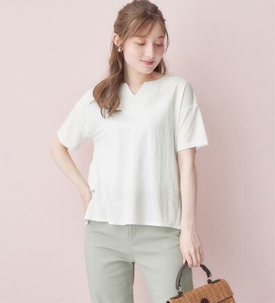 alotta（アロッタ）の「【接触冷感】バックフリルキーネックＴシャツ（Tシャツ）」