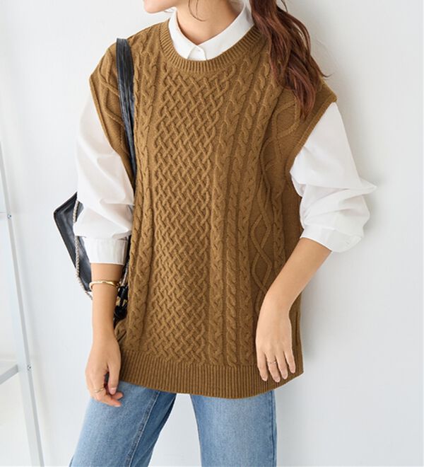 SEVEN BY SEVEN ケーブルニットベスト ケーブルニット ベスト セーター 2way ベルト付き ケーブル編み
