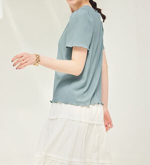 RANAN（ラナン）の「ギンガムチェック楊柳Ｔブラウス（カットソー）」｜ライトグレー