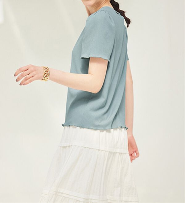 RANAN（ラナン）の「ギンガムチェック楊柳Ｔブラウス（カットソー）」｜ライトグレー