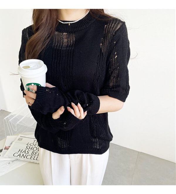 GeeRA（ジーラ）の「透かし編アームウォーマー付ニット（ニット・セーター）」｜詳細画像