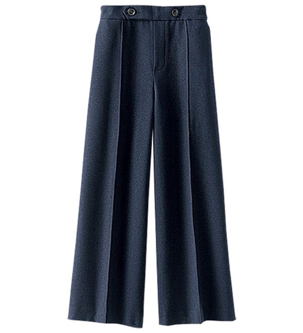 BELLUNA（ベルーナ）の「ウーリッシュ素材ウエスト釦ワイドパンツ（ワイドパンツ・ガウチョ）」｜ネイビー