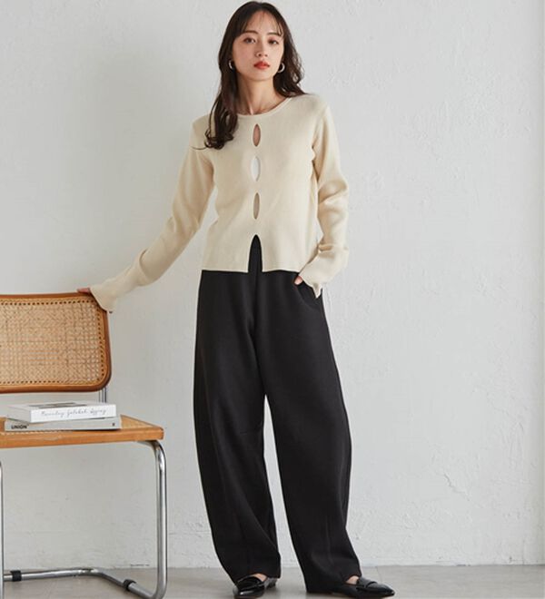 RANAN（ラナン）の「フェイクウールバレルレッグカーブパンツ（フルレングスパンツ）」｜詳細画像