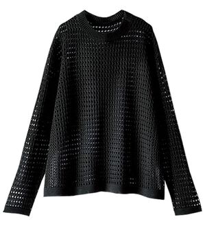 BELLUNA（ベルーナ）の「涼やか麻タッチメッシュニットプルオーバー（ニット・セーター）」｜ダークチャコール