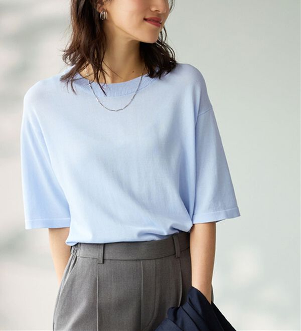 BELLUNA（ベルーナ）の「肌に張り付かない！シャリ冷や高見えニットＴ（ニット・セーター）」｜詳細画像