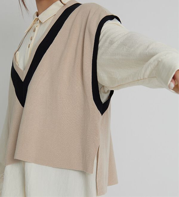 BELLUNA（ベルーナ）の「【低身長さん向け】重ねて可愛い配色ニットベスト（ベスト）」｜詳細画像