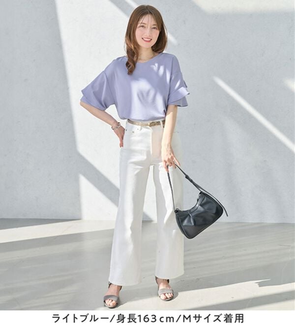 alotta（アロッタ）の「【４つの機能付】ひんやりフリル袖ブラウスＴシャツ（ブラウス）」｜詳細画像