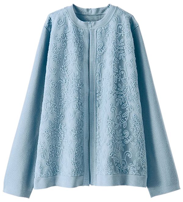 BELLUNA（ベルーナ）の「刺しゅうレース使いニットジャケット（ニットカーディガン）」｜詳細画像