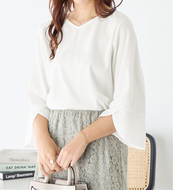 ♬さん専用 ひんやりランダムテレコチューリップ袖Tブラウス[品番