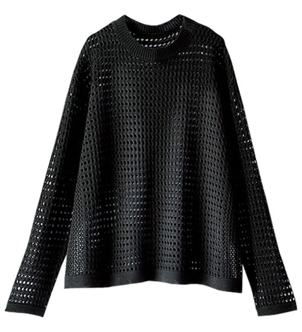 BELLUNA（ベルーナ）の「涼やか麻タッチメッシュニットプルオーバー（ニット・セーター）」｜ダークチャコール