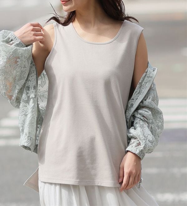 A HAPPY MARILYN（アハッピーマリリン）の「【Ｍ～８Ｌ／選べる裾】【接触冷感・吸水速乾】さらさらタンクトップ（タンクトップ・キャミソール）」｜ベージュ