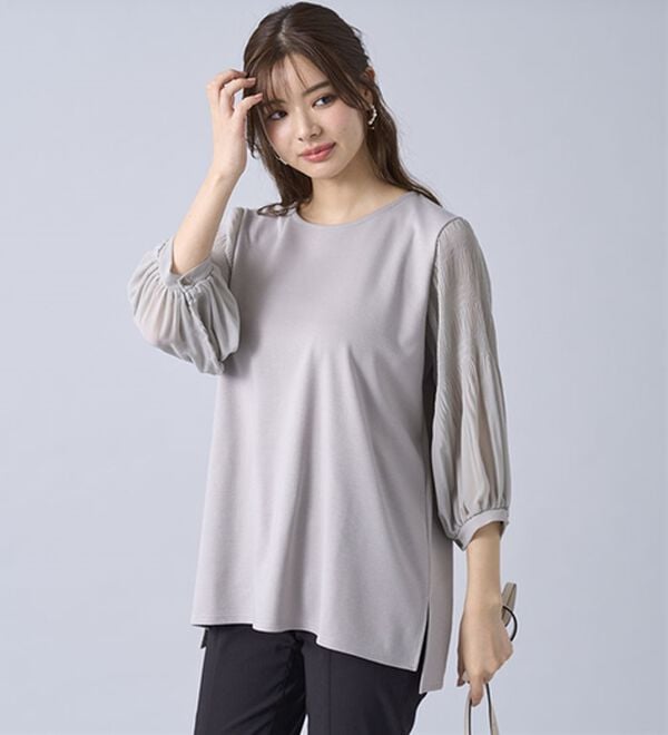 BELLUNA（ベルーナ）の「ヒンヤリ！プリーツ使いデザインプルオーバー（カットソー）」｜詳細画像