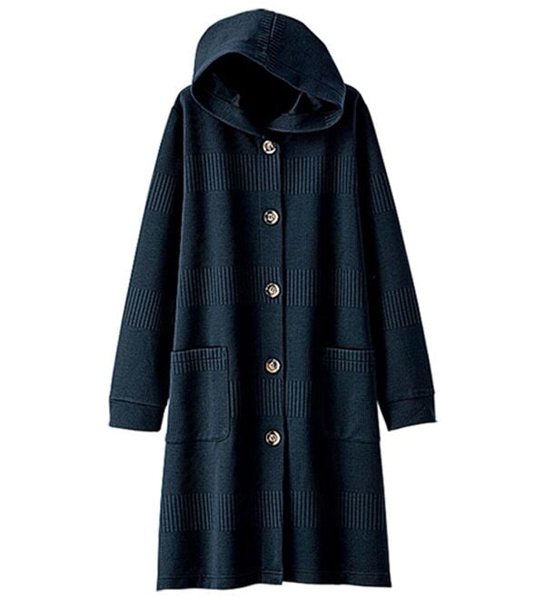 BELLUNA（ベルーナ）の「ボーダージャカード素材フードカーディガン（その他ジャケット）」｜ネイビー