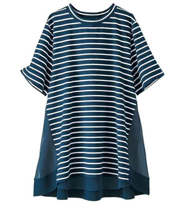 BELLUNA（ベルーナ）の「バックデザイン異素材切替プルオーバー（カットソー）」｜ネイビー系