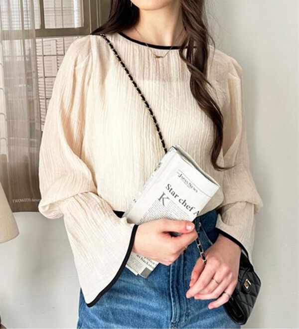 GeeRA（ジーラ）の「配色パイピング表面感ブラウス（ブラウス）」｜詳細画像