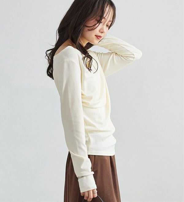 RANAN（ラナン）の「【新色追加】上品ドレープリブロングＴシャツ（カットソー）」｜詳細画像