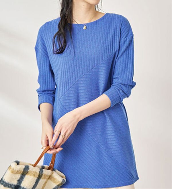 BELLUNA（ベルーナ）の「杢調テレコ素材切替デザインチュニック（チュニック）」｜詳細画像