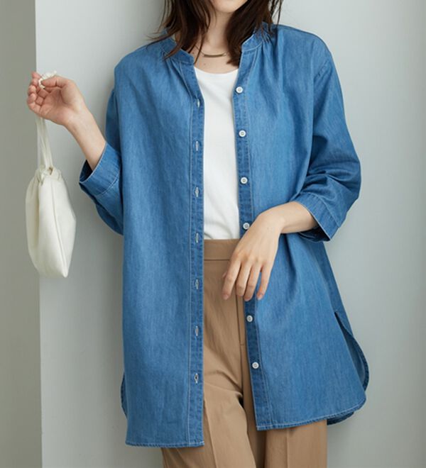 BELLUNA（ベルーナ）の「やわらかデニム素材シャツチュニック（チュニック）」｜詳細画像
