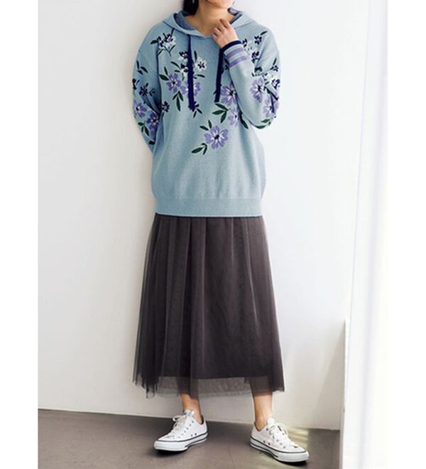 BELLUNA（ベルーナ）の「花柄ジャカード素材ニットパーカー（ニット・セーター）」｜詳細画像