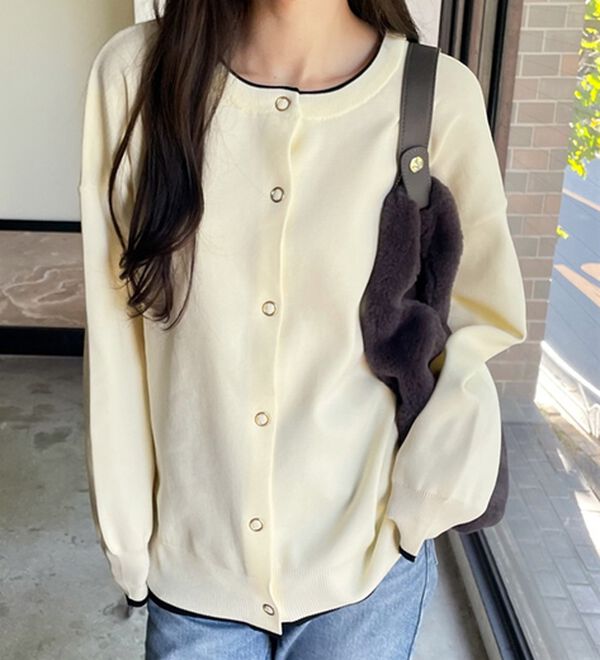 GeeRA（ジーラ）の「前後２ｗａｙ配色スポンディッシュカーディガン（ニットカーディガン）」｜詳細画像