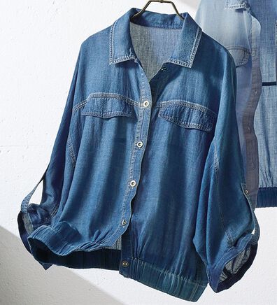 BELLUNA（ベルーナ）の「軽やかシアーデニム素材ドルマンジャケット（シャツ）」