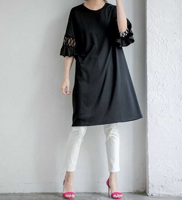 RANAN（ラナン）の「袖レース切替チュニックワンピース（チュニックワンピース）」｜詳細画像