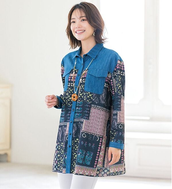ルフラン（ルフラン）の「華やか柄シャツチュニック（シャツ）」｜詳細画像