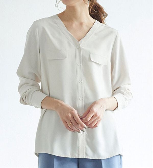 Pierrot（ピエロ）の「ノーカラーブラウス（ブラウス）」｜詳細画像