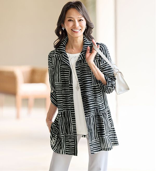 BELLUNA（ベルーナ）の「＜シックに決まる！＞シャドーチェック素材ストライプアンサンブル（その他ジャケット）」｜黒系