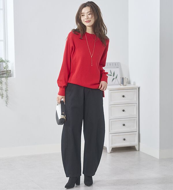 BELLUNA（ベルーナ）の「＜＆ｃｏｃｏｃｈｉ＞短めトップスに合わせる洗い加工ゆったりコクーンパンツ（フルレングスパンツ）」｜詳細画像