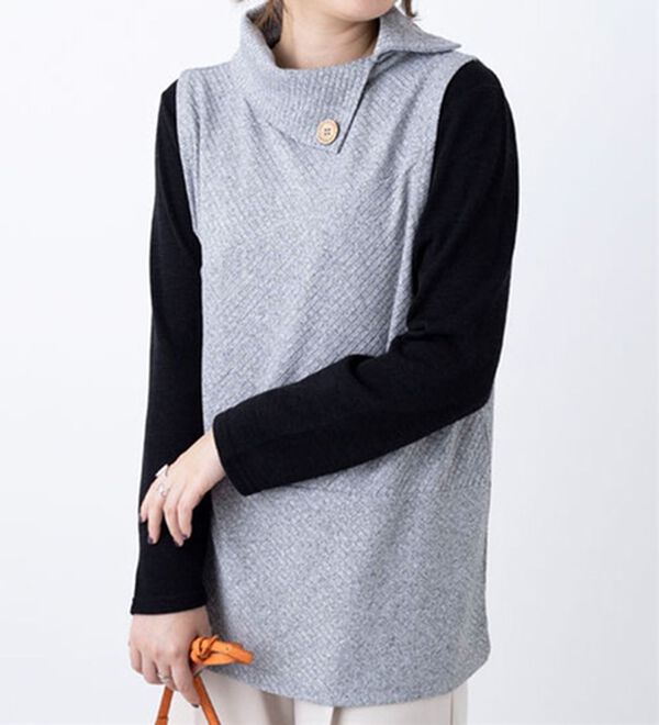 BELLUNA（ベルーナ）の「杢調テレコ素材衿デザインアンサンブル（アンサンブル）」｜杢グレー／黒