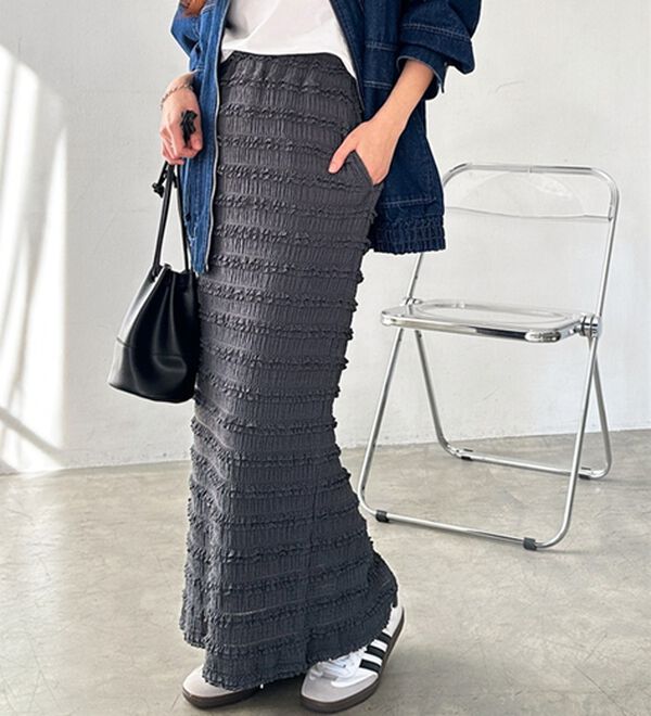 GeeRA（ジーラ）の「すっきりオシャレ見え！ジャカードレースタイトスカート（ロングスカート）」｜詳細画像