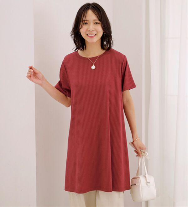 BELLUNA（ベルーナ）の「テレコ素材フレアーチュニックワンピース（チュニック）」｜詳細画像