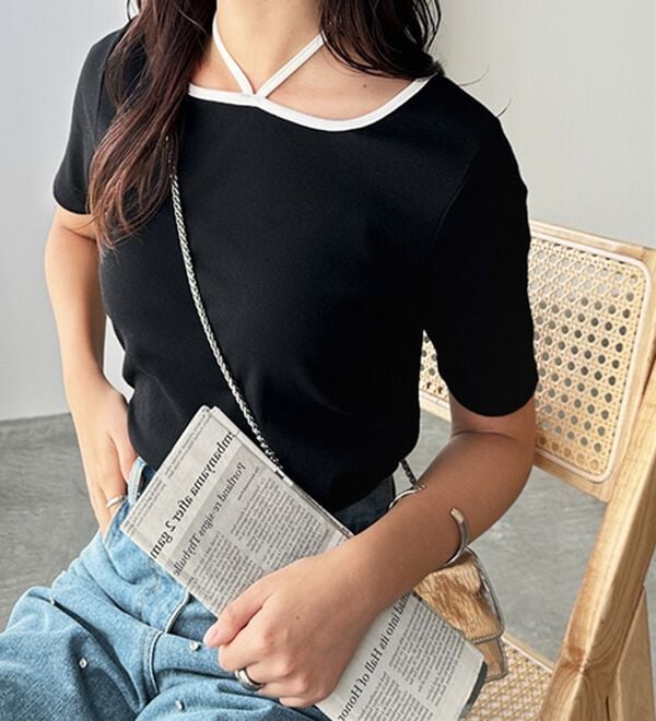 GeeRA（ジーラ）の「ホルターネック配色リブカットソー（カットソー）」｜詳細画像