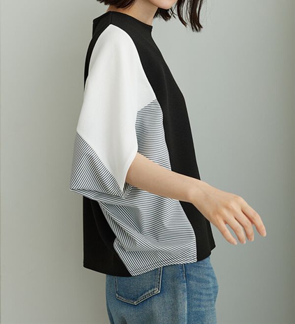 BELLUNA（ベルーナ）の「ストライプ配色切替ドルマンプルオーバー（カットソー）」｜詳細画像