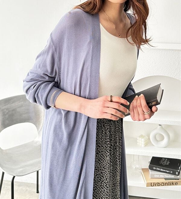 GeeRA（ジーラ）の「【3つの機能付】ロングニットカーディガン（ミディ丈）（ニットカーディガン）」｜詳細画像