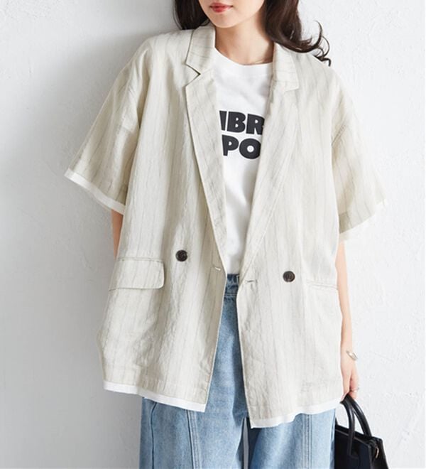 RANAN（ラナン）の「ハーフスリーブシアーシャツジャケット（テーラードジャケット）」｜詳細画像