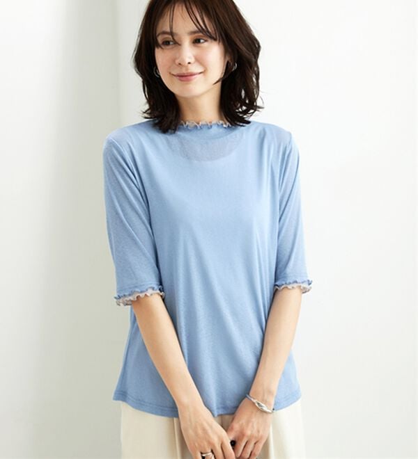 BELLUNA（ベルーナ）の「シアー素材重ね着風フリル衿プルオーバー（カットソー）」｜詳細画像