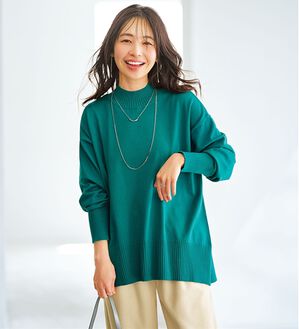 BELLUNA（ベルーナ）の「もちもちハイネックゆったりニットプルオーバー（ニット・セーター）」｜エメラルドグリーン
