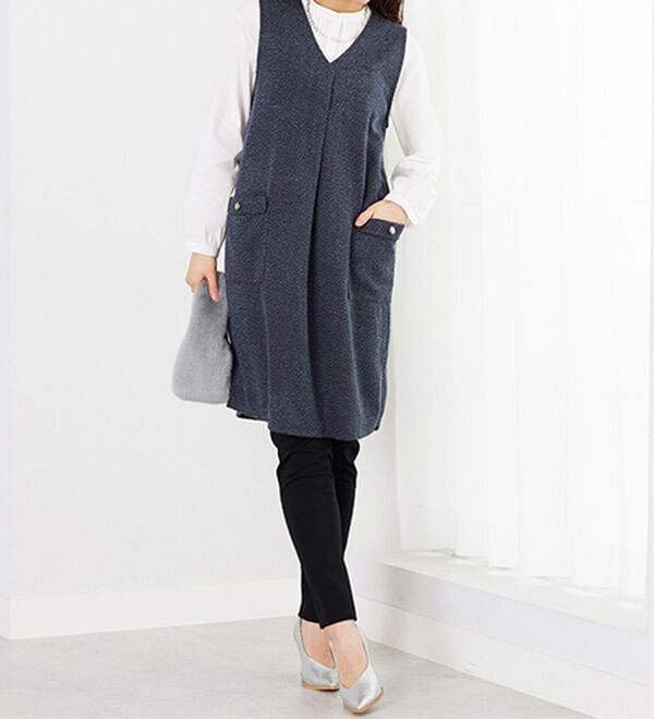 BELLUNA（ベルーナ）の「ツイード調タック使いジャンパースカート（チュニックワンピース）」｜詳細画像