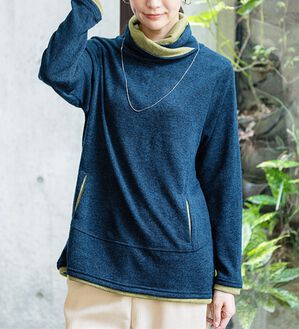 BELLUNA（ベルーナ）の「衿デザイン配色チュニック（チュニック）」｜ネイビー／イエローグリーン