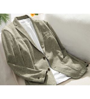 「＜コムルヴァン・オム＞洗える麻入りテーラードカーディガン（メンズニット・セーター）」｜カーキ