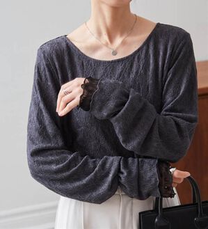 RANAN（ラナン）の「リバーシブルシアーレースＴ（カットソー）」｜グレー／ブラック