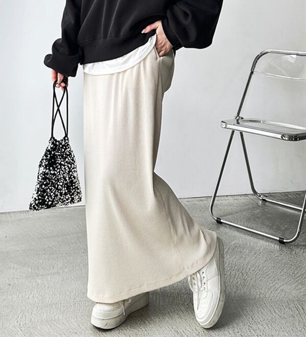 GeeRA（ジーラ）の「【着回し力◎】楽ちんすっきり見え！リブロングスカート（ロングスカート）」｜詳細画像